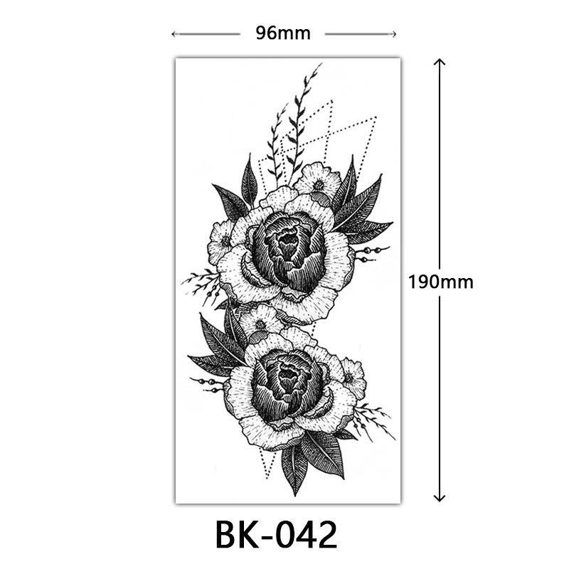 クロスボーダー特別供給スケッチフラワータトゥーステッカースケッチタトゥーステッカーバラの花黒と白の花タトゥー|undefined