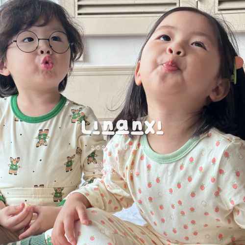Spring 2024 New Korean Style Homecoming Set Two-Piece pajamas for Toddlers and Kids, Set of Children's Fleece-lined Innerwear