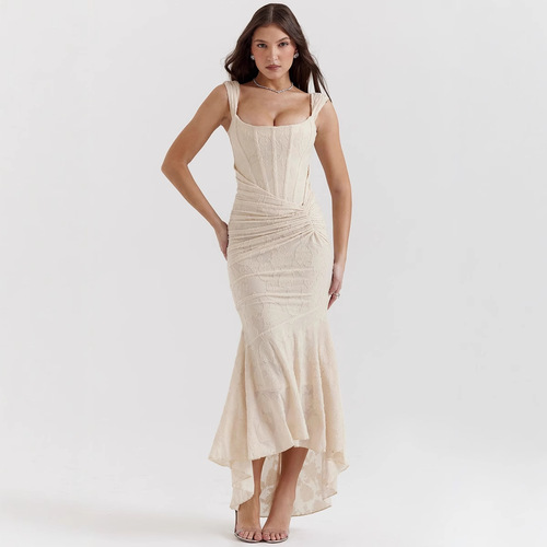 European and American Style Cross-Border Hot Sale New Sexy Fashion Strapless Bustier Corset Fishbone Bodycon Fish Tail Long Dress for Women 2025 Summer