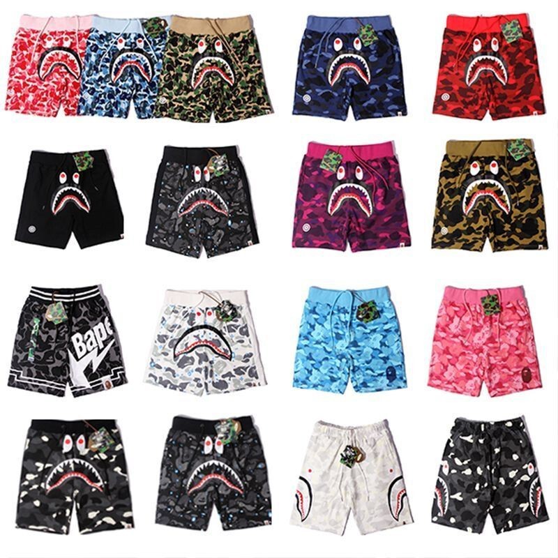 B@Pe Shark Shorts Trendy Japanese Style Summer Hot-Selling Camouflage Hip-Hop Street Style Loose Shorts with Ape Head Design