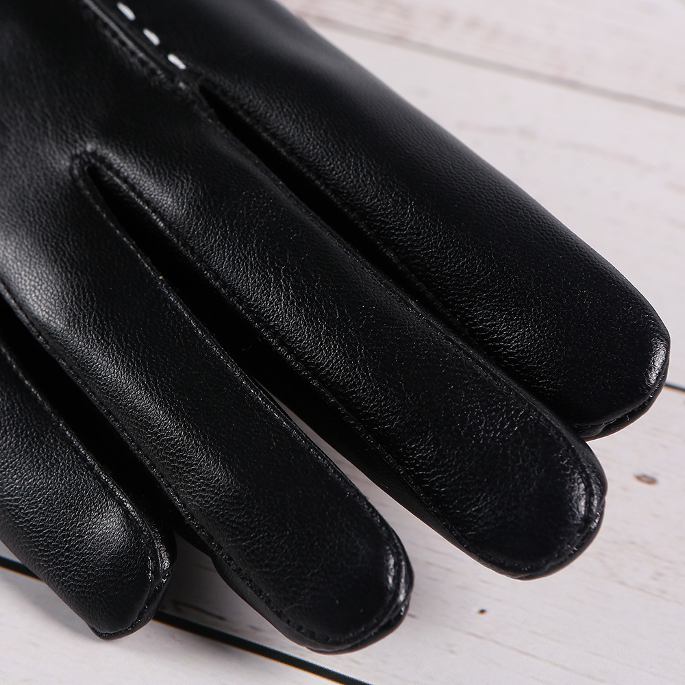 Guantes calientes guantes de cuero de la PU de las mujeres Nuevo arco al aire libre montar vellón forrado a prueba de frío pantalla táctil guantes de otoño e invierno