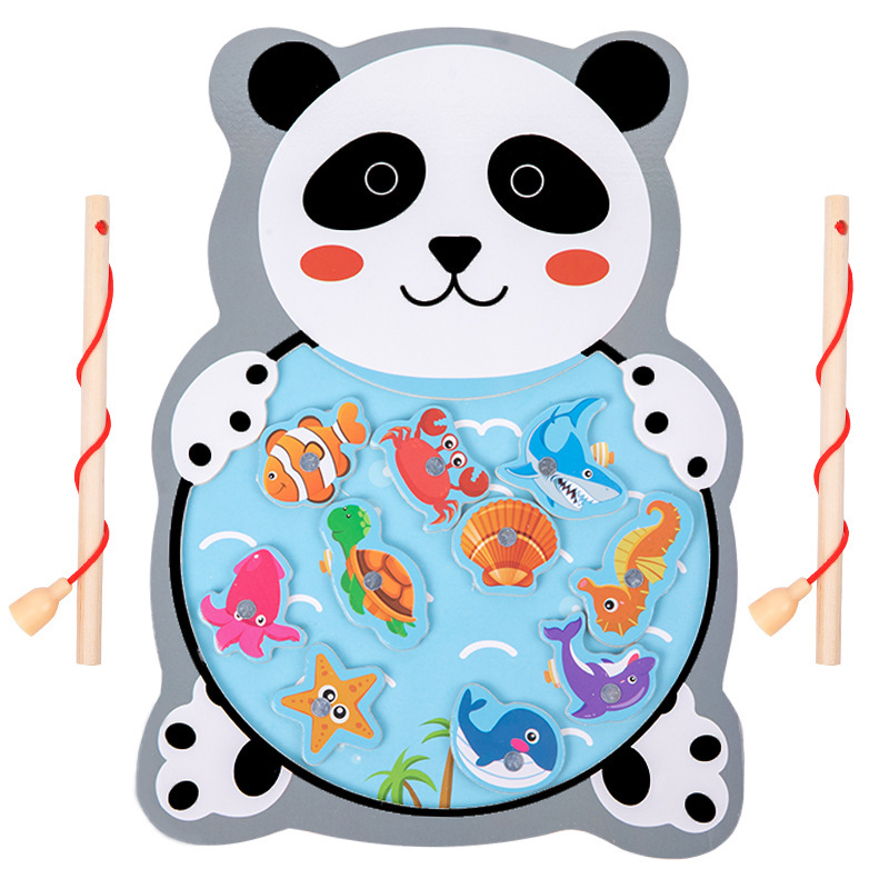Carta magnética de madera para niños tablero de pesca pequeño Juego de pesca educación temprana tablero de rompecabezas juguetes de pesca para bebés