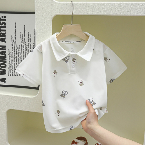 Children's Summer Short Sleeve Polo Shirt 2024 New Style Unisex Baby Cool Collar Academic Style Children's Clothing Wholesale