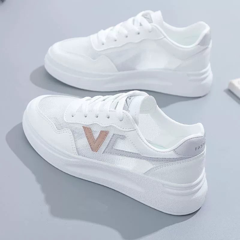 Summer universal high quality white shoes for students, mesh breathable light panel