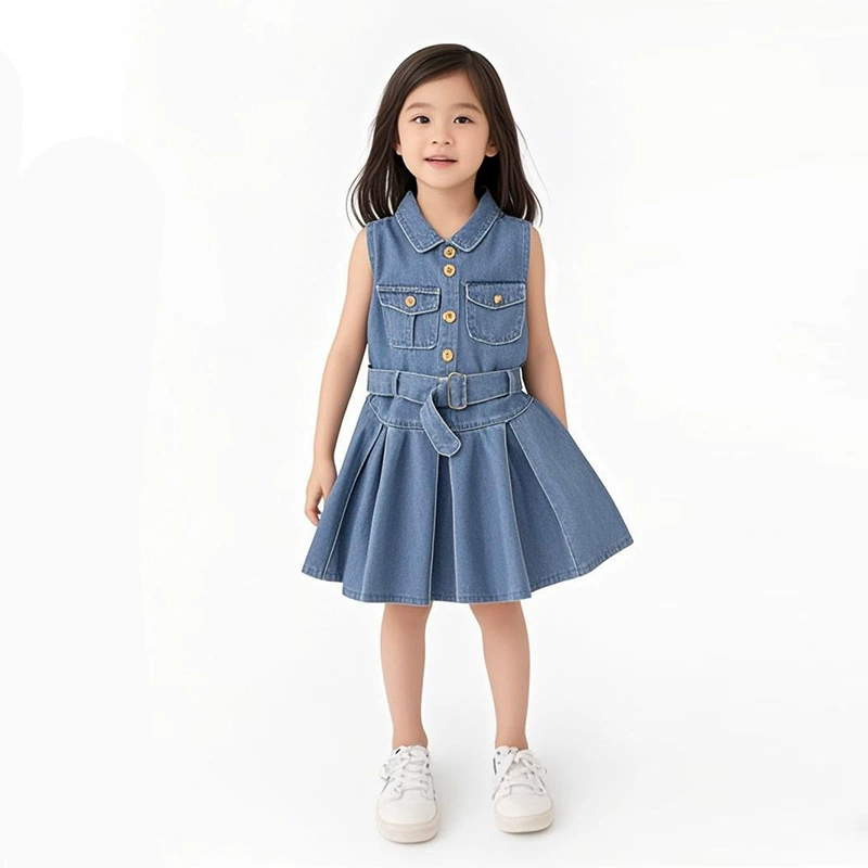 Платье для девочек 2025 летнее платье новая детская принцесс юбка джинсовая юбка женское сокровище юбка летняя волна