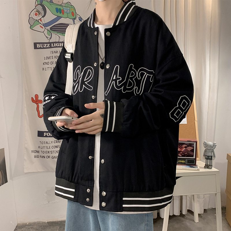 Trendy men's baseball uniform spring and autumn loose all-match long-sleeved clothes Korean fashion brand outdoor Pu handsome coat jacket