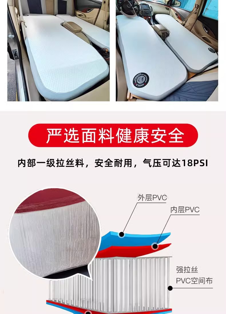 Outdoor Car-Mounted Inflatable Mattress, Thickened Camping Mattress for Outdoor Use, Suitable for Front and Rear Seats of Self-Driving Cars