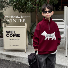 【冬款特价清仓】儿童冬装韩版小狗刺绣一体绒拉链加厚男童卫衣潮