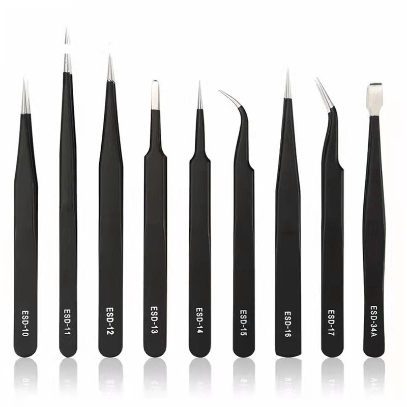 不锈钢黑色手账镊子 ESD不锈钢尖头镊子手机维修燕窝挑毛美甲工具