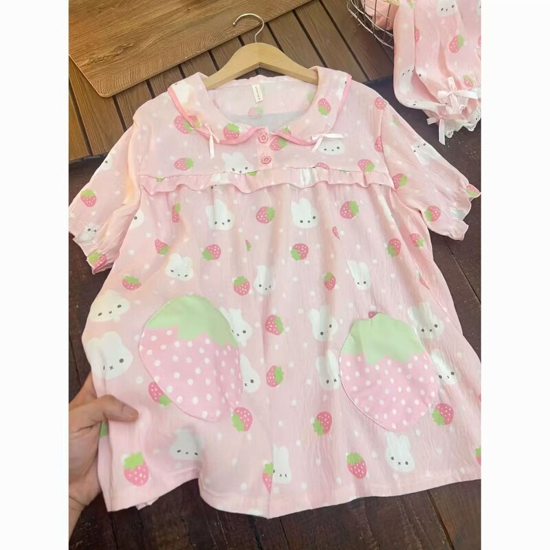 Bunny Doll Collar Set Summer Short Sleeve Shorts Strawberry 2026 Home Wear for Girls New Pink Pajamas for Summer