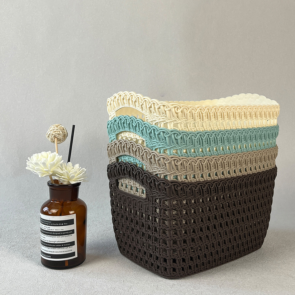 桌面方形编织收纳筐收纳篮浴室厨房零食化妆品收纳置物架大中小号