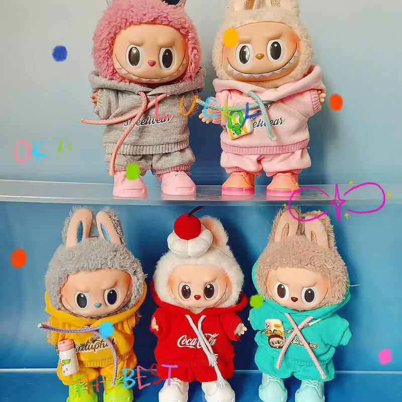 Only Doll Clothes 17cm Labubu Doll Clothes Blind Box Pendant Doll Clothes Hoodie Set Macaron Labubu Doll Clothes