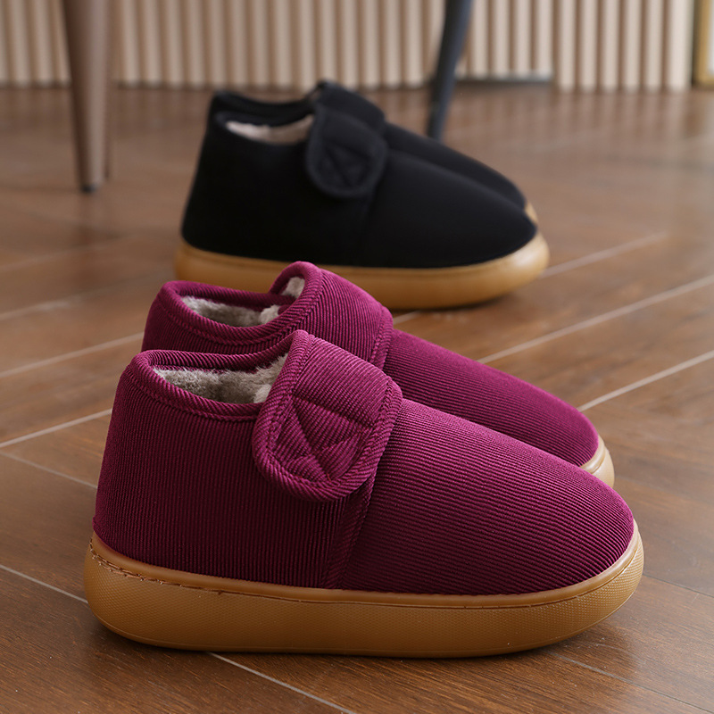 Middle-aged and elderly cotton slippers men's and women's anti-slip cotton shoes with beef tendon soles for indoor and outdoor wear warm velvet-heeled grandpa shoes
