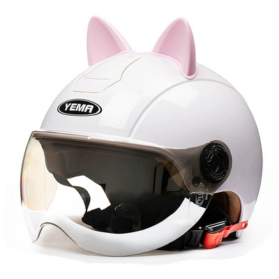 Motosiklet dəbilqələri — Women's Four Seasons Universal Electric - one-size-fits-all-pure-white-pink-ear-w-comes-with-warm-ear-protection-removable