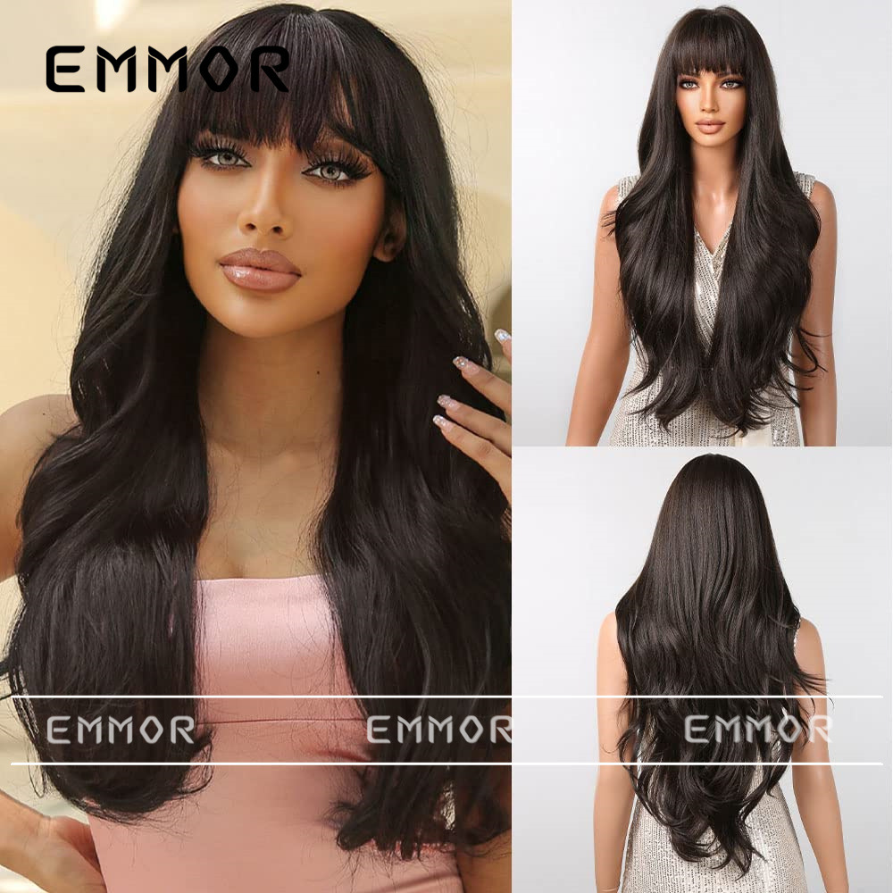 Estilo europeo y americano estilo clásico peluca para las mujeres nuevo estilo flequillo Pelo Largo fuera rizado temperamento moda todo superior fibra química peluca