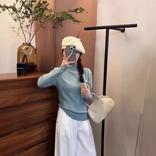沐辰2025春季新款韩版简约纽扣半高领针织衫毛衣女打底衫上衣
