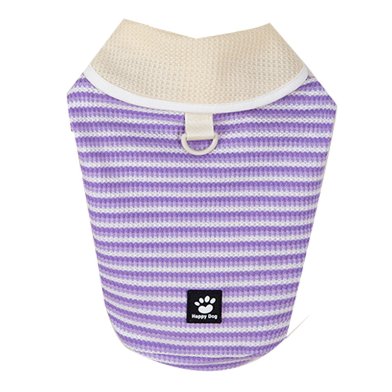 Primavera y verano de tela impresa de garras de perro con collar estriado camiseta perros pequeños y medianos Teddy gatos de dos patas ropa de perro