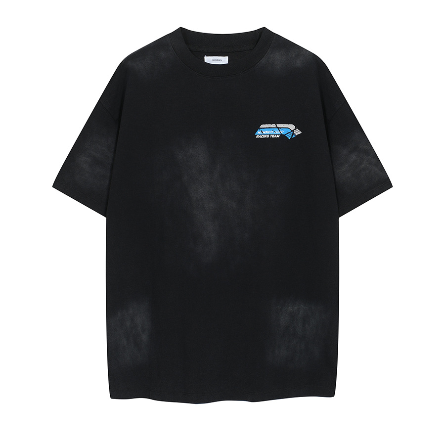 NONNOD lavado con inyección de tinta para hacer impresión vieja hombre cuello redondo suelto camiseta de manga corta