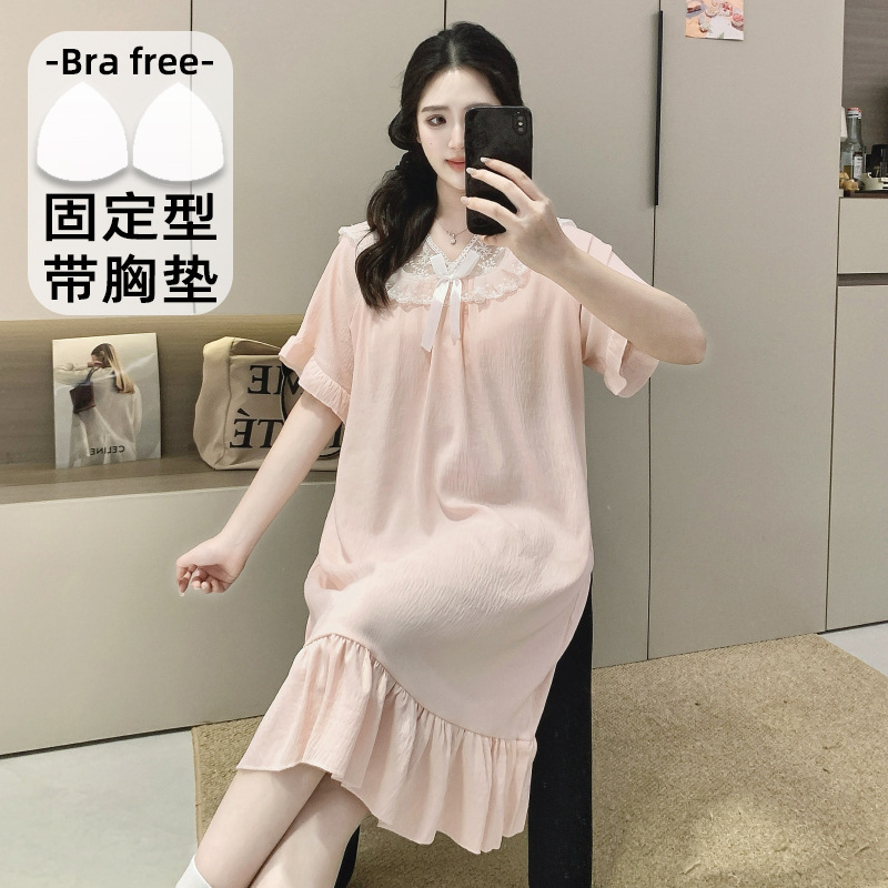 Cloud Cotton Pajamas for Women, Summer Sweet Short-Sleeved Nightgown, Plus Size, Loose Mid-Length Nightgown, Home Wear, Can Be Worn Outside Cloud Cotton Pajamas for Women, Summer Sweet Short-Sleeved Nightgown, Plus Size, Loose Mid-Length Nightgown, Home Wear, Can Be Worn Outside