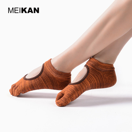 meikan beautiful women's full toe backless yoga socks five-finger separated non-slip cutout socks