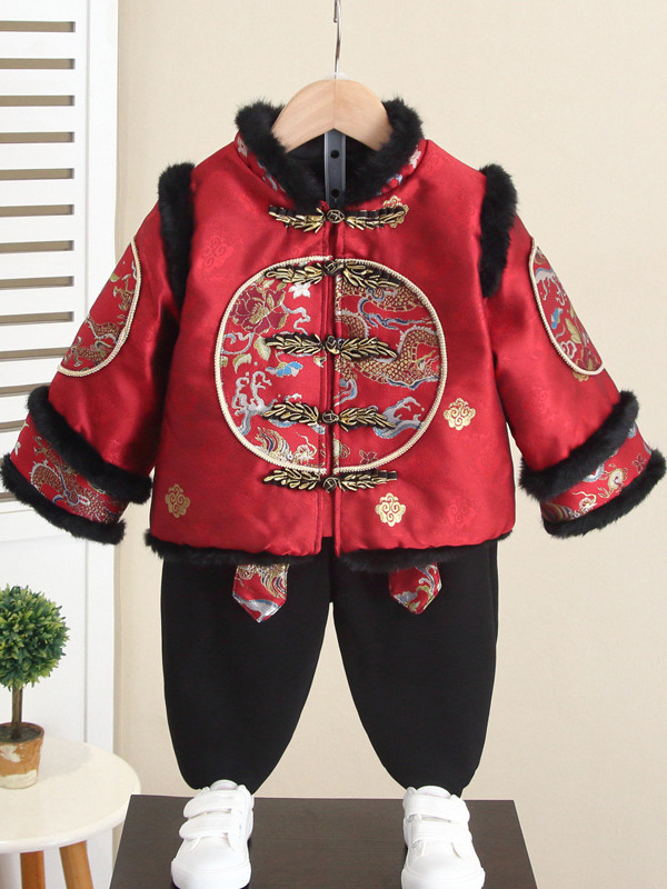Conjunto de Traje Tang Engrosado para Niños 7016, Nuevo Estilo 2026, Hanfu Chino de Invierno para Bebés, Atuendo de Cumpleaños para Año Nuevo