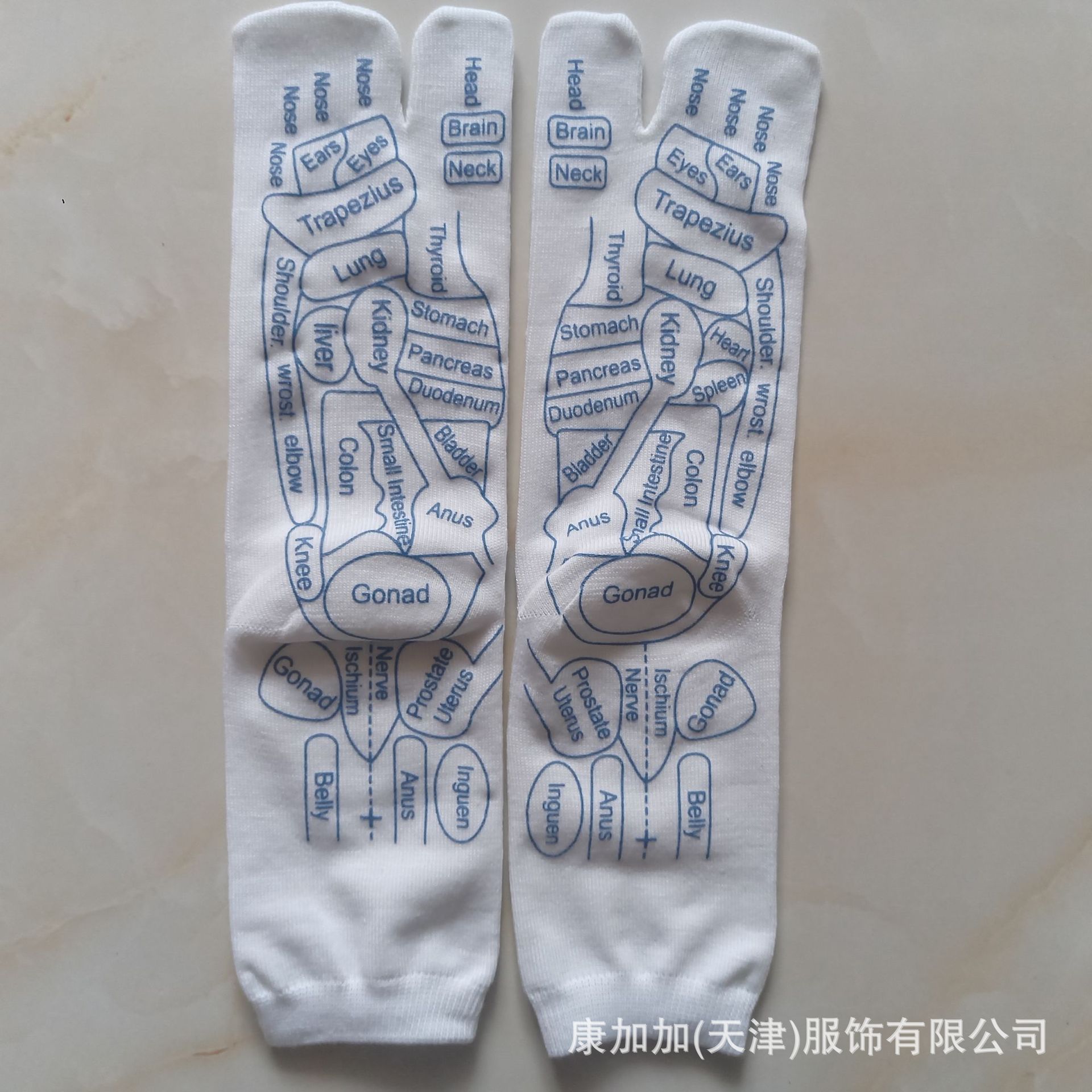 Fabricante inglés de cinco dedos calcetines de cinco dedos punto de acupuntura calcetines de masaje Diagrama de punto de acupuntura calcetines algodón blanco negro Comercio exterior transfronterizo comercio electrónico