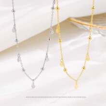 s925纯银间隔珠圆牌项链气质小众高级感饰品轻奢百搭个性女款劲链