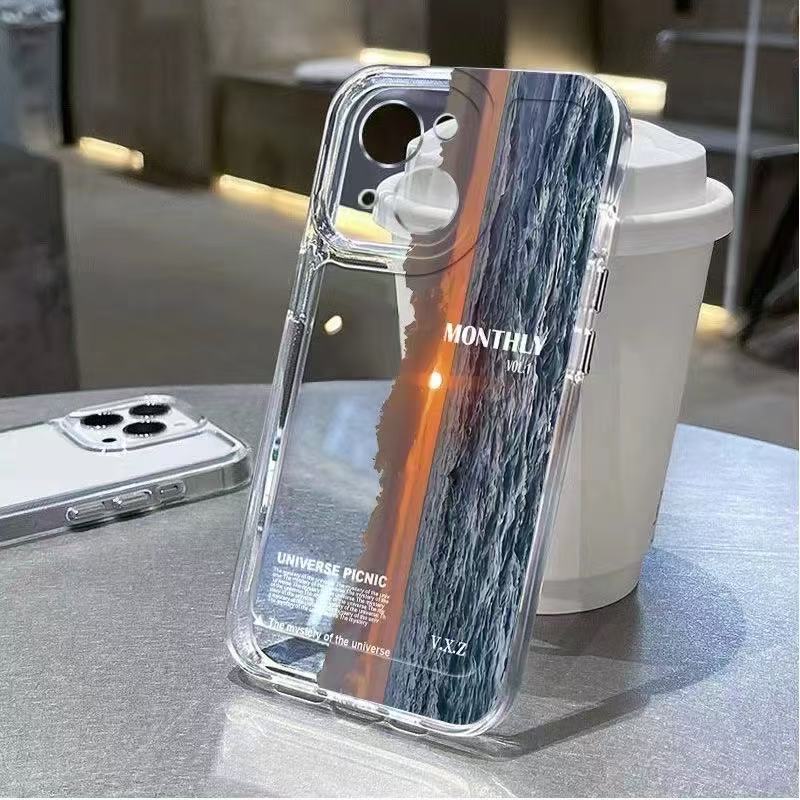 Paisaje al atardecer para iphone16promax funda para teléfono móvil transparente Apple 15 anti-caída 14pro Europa y América 13/12