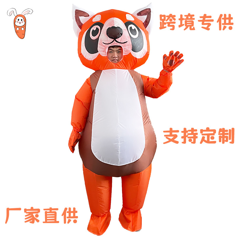 跨境新品亚马逊熊猫充气服万圣节圣诞节卡通橙色露脸熊猫充气服装