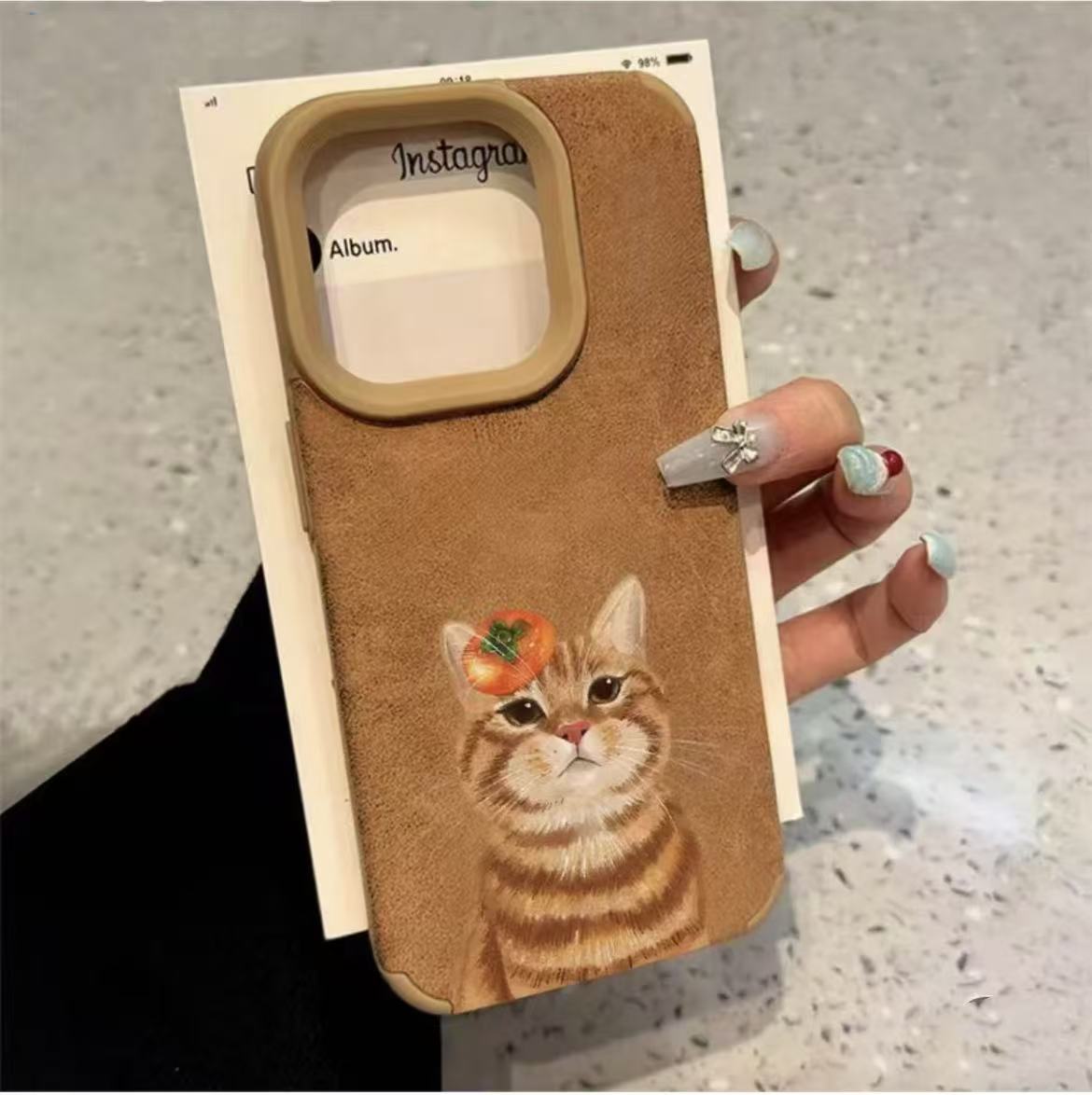 Escalera piel de cordero-marrón-lindo gato divertido ADJ74569