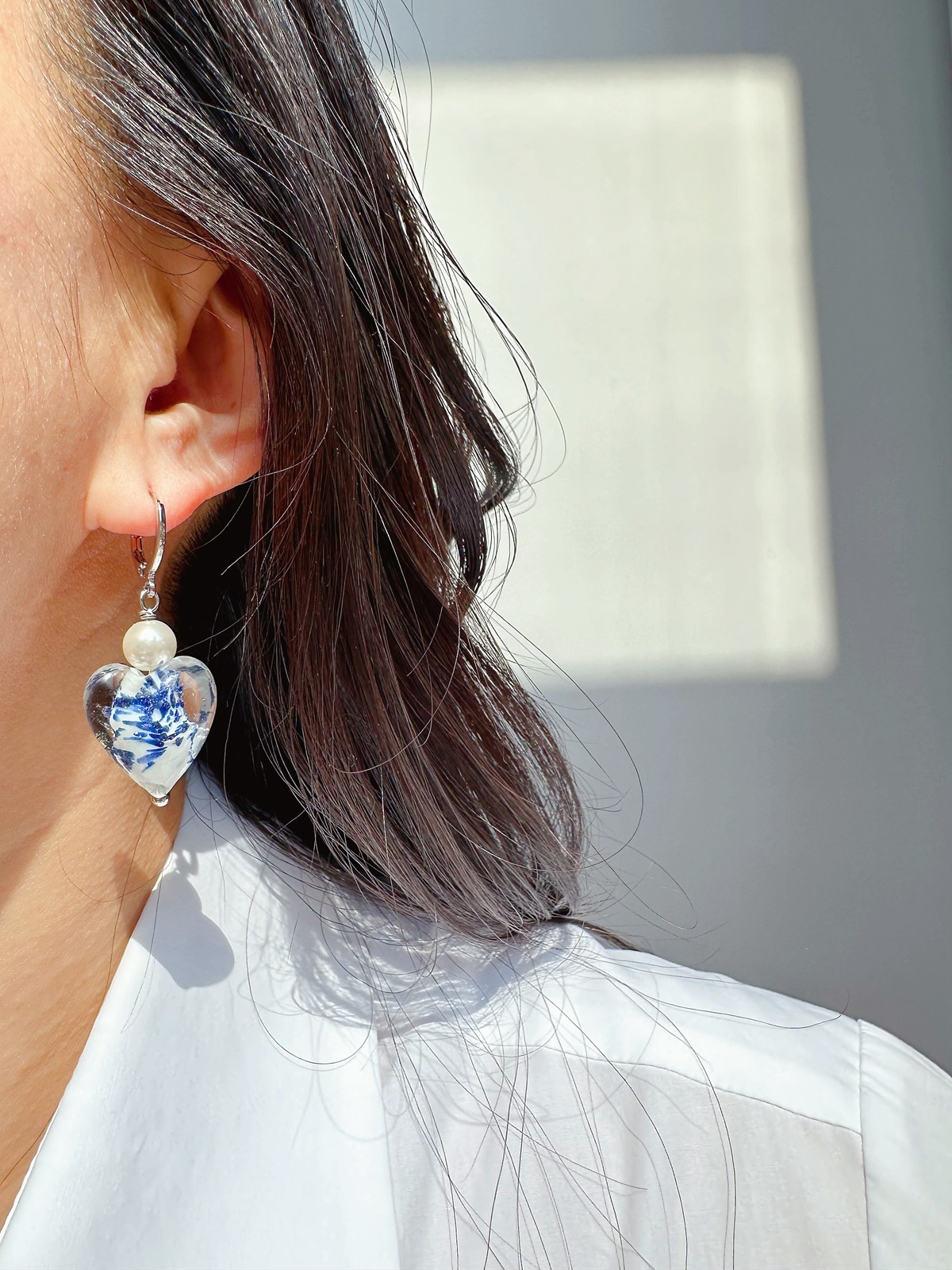 IG-Stil Elegant Herzform Blume Künstliche Perle Glas Messing Perlen Frau Ohrringe Halskette display picture 2