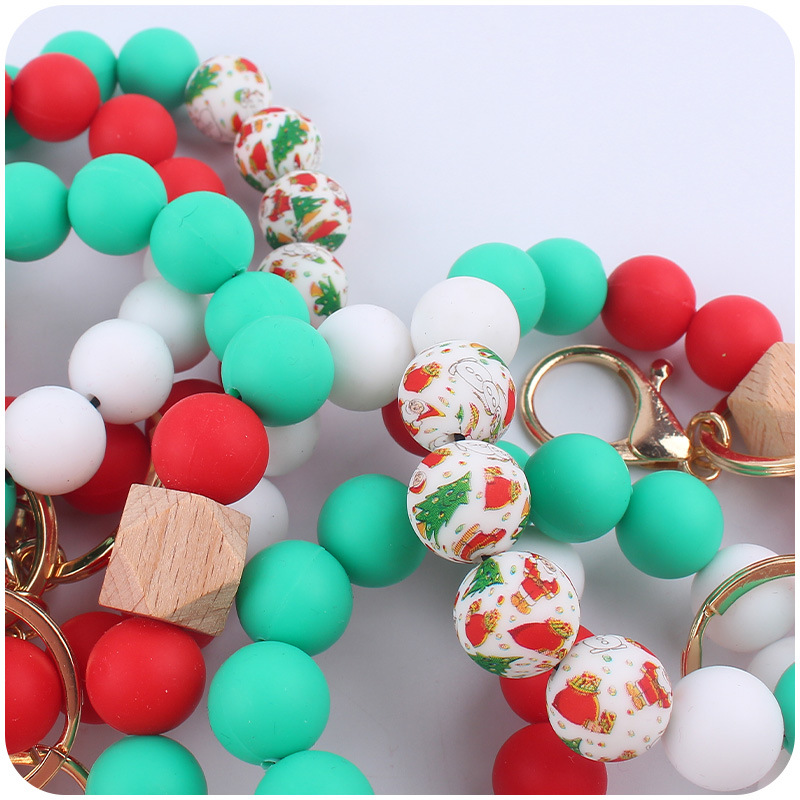 Nueva pulsera de silicona llavero creativo DIY Navidad cuentas de silicona borla colgante llavero colgante