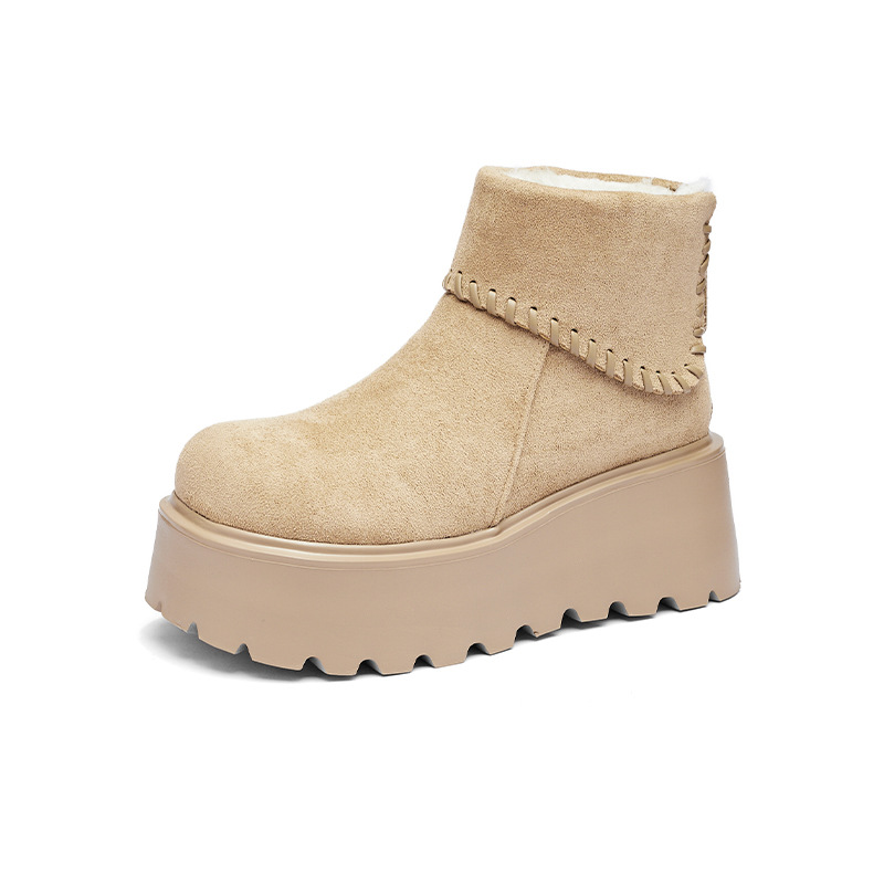 Botas de nieve de fondo grueso para mujeres 2025 nuevas botas cortas de invierno de lana gruesa Burken para usar zapatos de algodón de alto rendimiento