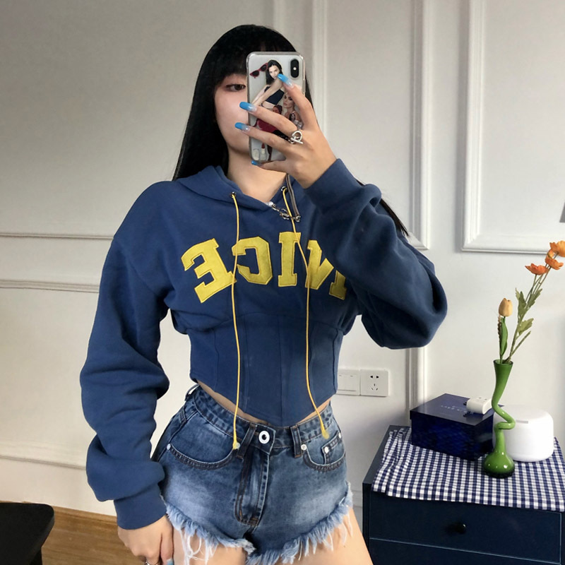 women's letter embroidery long-sleeved slim waist hoodie nihaostyles clothing wholesale NSXPF78386