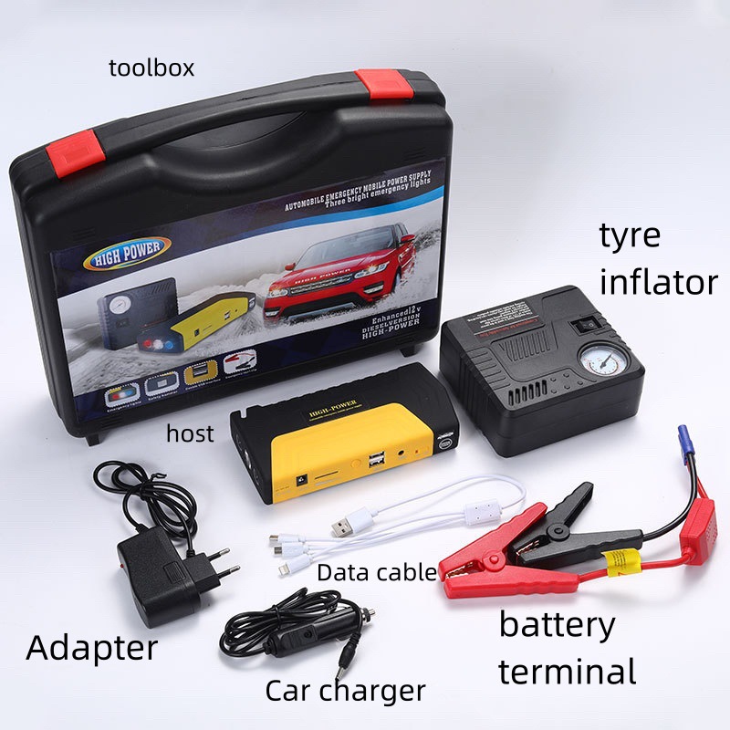 Arrancador de emergencia para coche 12V, power bank, con bomba de aire multifunción