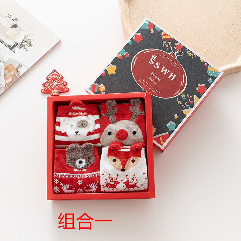 Calcetines navideños calcetines de tubo medio cajas de regalo calcetines niños dibujos animados calcetines de algodón de invierno calcetines de regalo parejas calcetines rojos y encantadores de año nuevo image 19