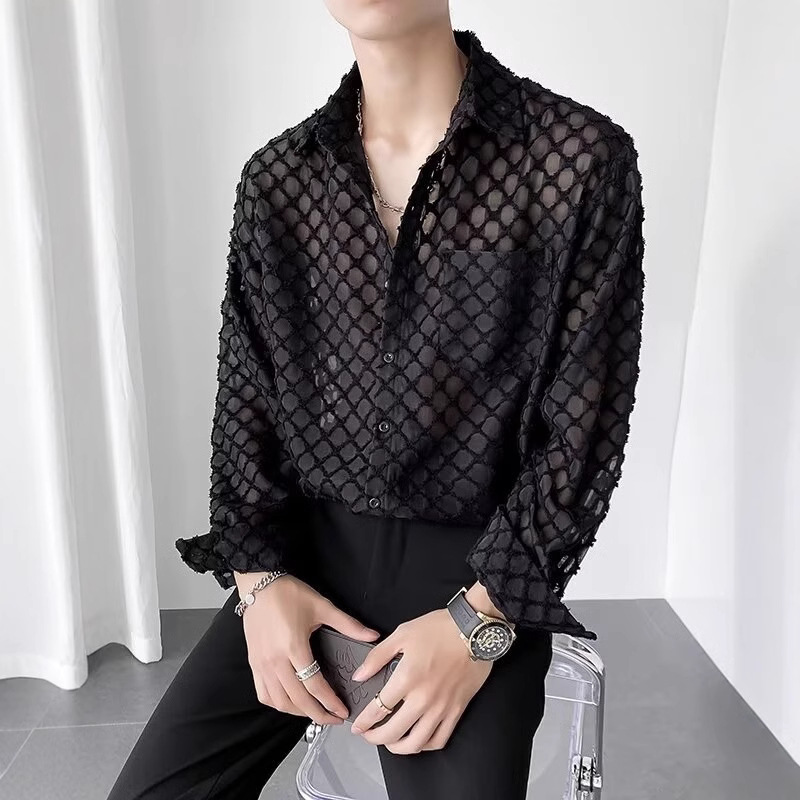 New Hollow Long-Sleeve Shirt Japanese Hong Kong Style Ins Loose Shirt Men's Summer Trendy Versatile Casual Jacket