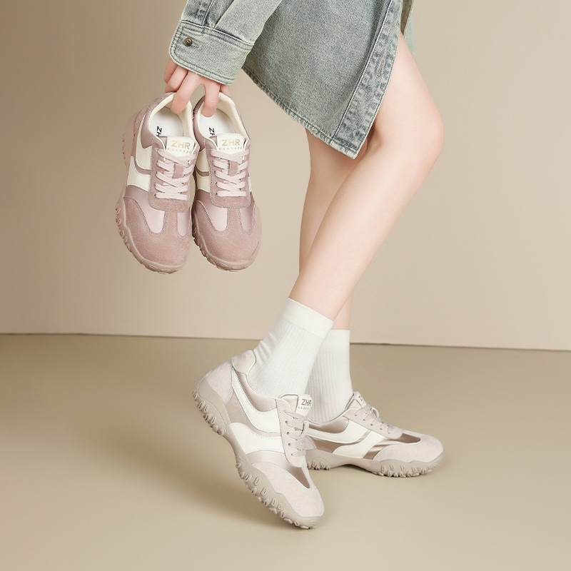 Zhr Genuine Leather Thick-Soled Moral Training Shoes for Women 2025 Autum New Style Small Casual Lightweight Versatile Sports Shoes