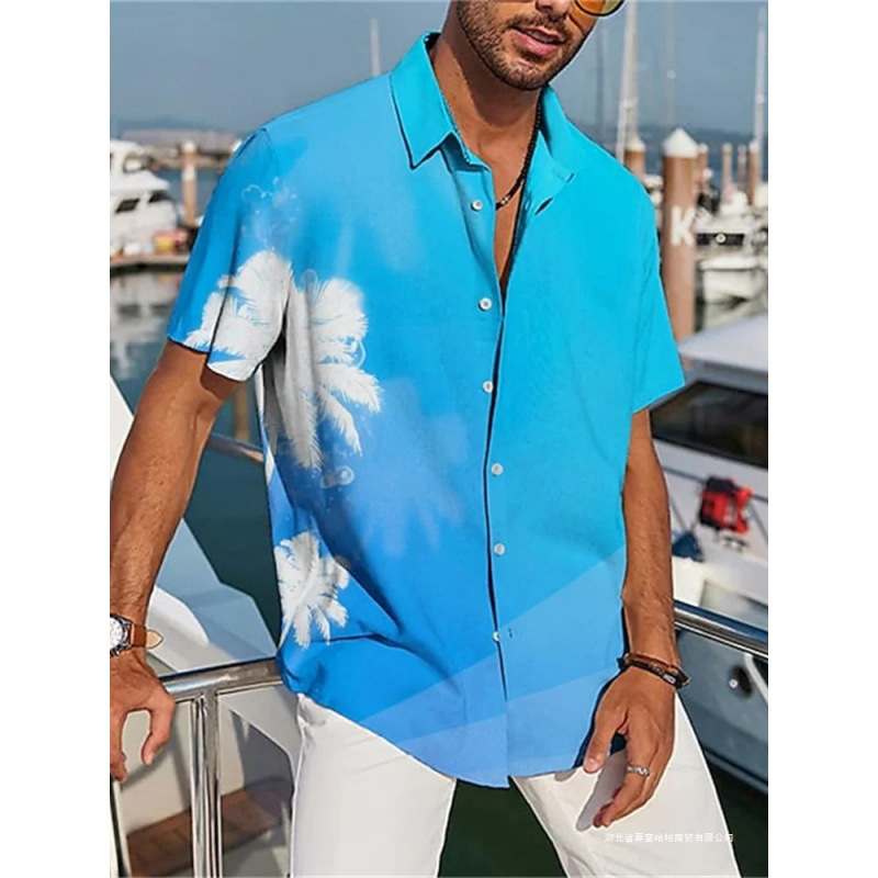 Summer Men's High-Quality Solid Retro Plaid Shirt Fashionable Casual Luxury Short-Sleeve Men's Aloha Shirt