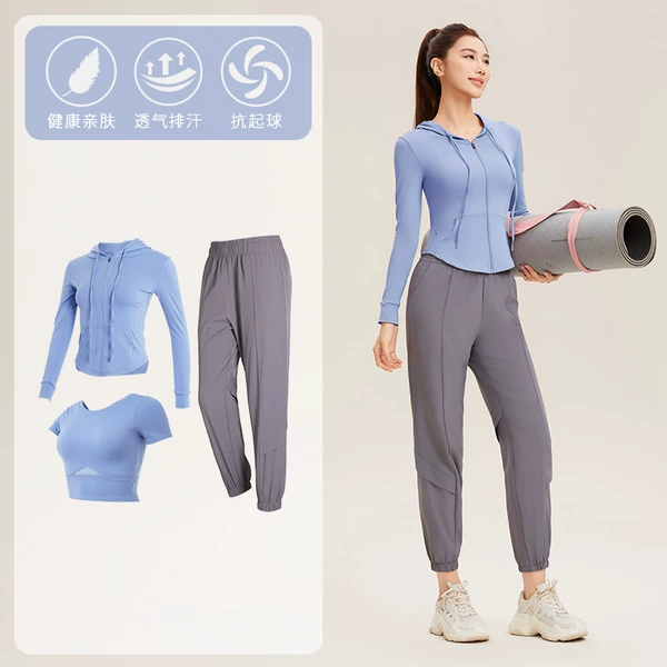 [Short sleeves] Light blue+light gray three -piece TC34434