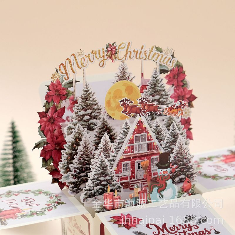 圣诞圆环立体贺卡弹开式立体盒3d纸雕Merry Christmas祝福贺卡|undefined