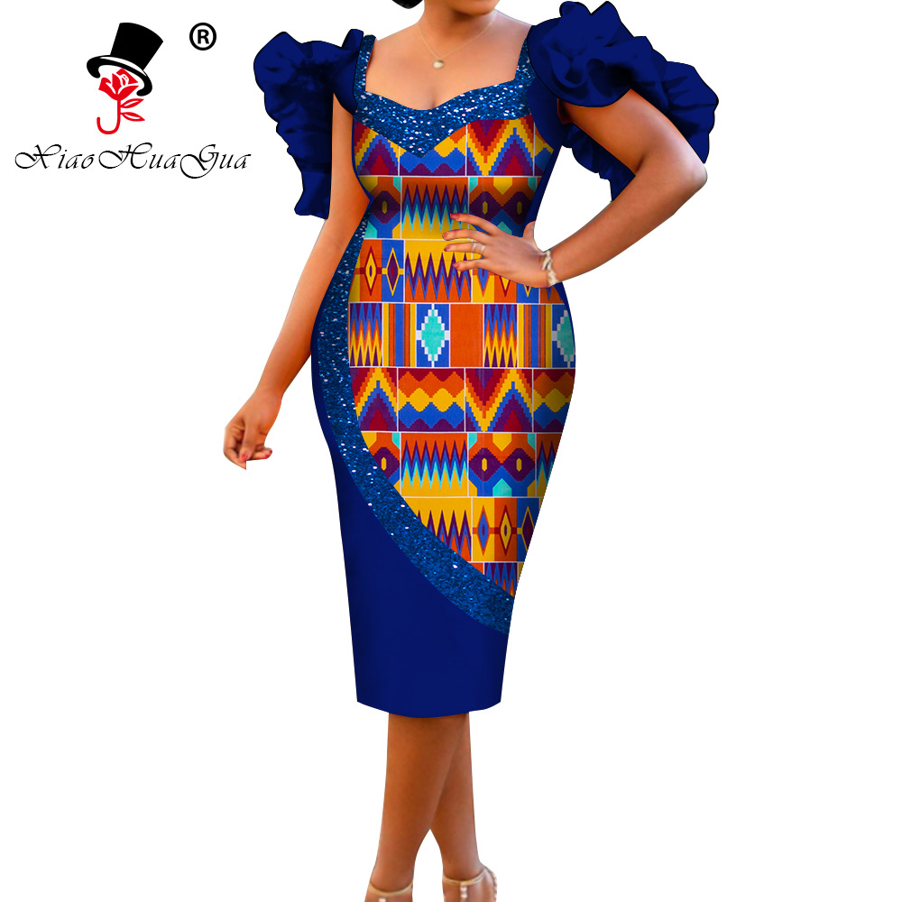 非洲民族服装连衣裙泡泡袖连衣裙跨境货源一件代发高腰连衣裙