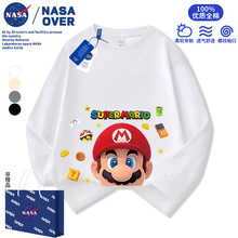 NASA超级马里奥儿童纯棉长袖t恤春秋季新款卡通洋气上衣中大童装