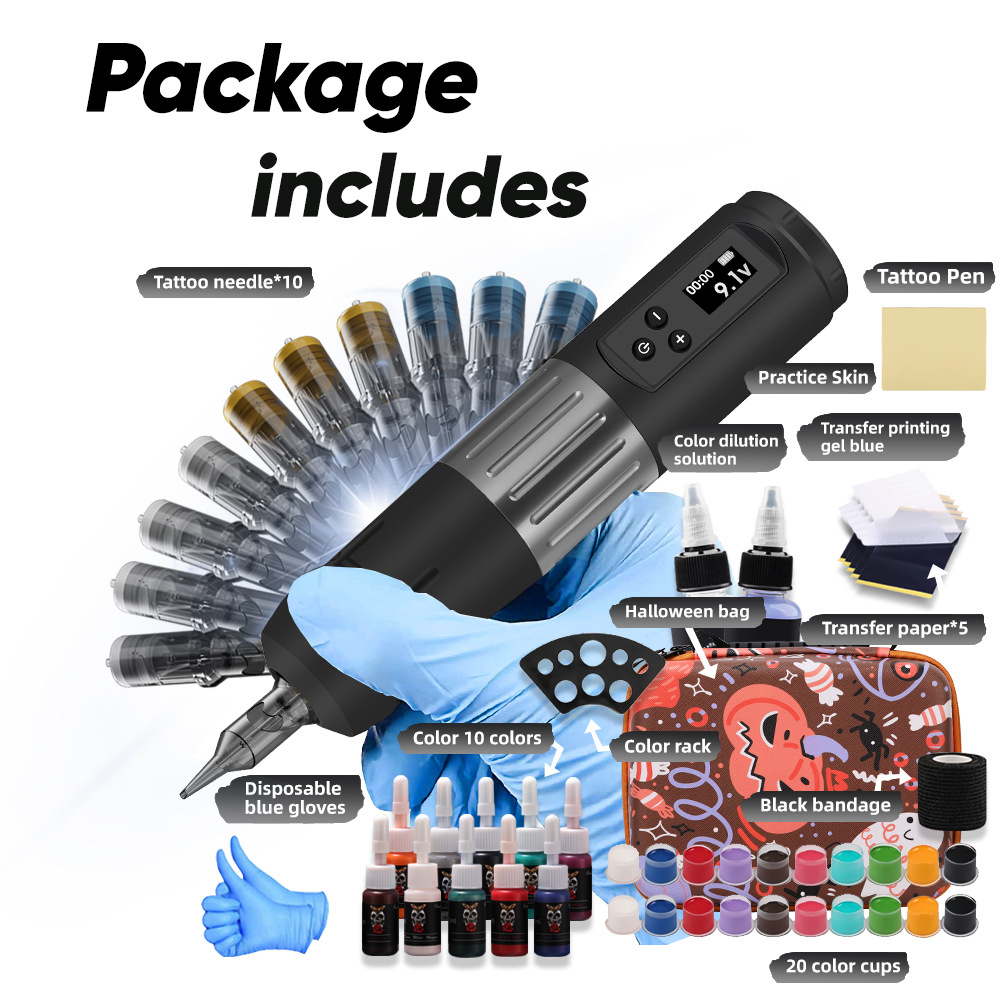 Máquina de tatuaje Tuffking, pluma de tatuaje inalámbrica 1600 mAh, máquina de tatuaje con motor, conjunto completo de herramientas