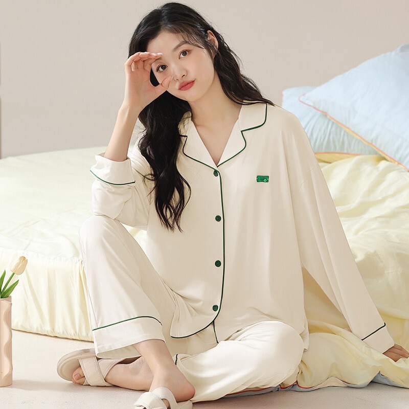 Fresh Cotton-Feel Spring and Autumn Pajamas for Women, New High-Quality Imitation Cotton Long-Sleeved Large-Size Home Clothes, Autumn and Winter Suits That Can Be Worn Outside Fresh Cotton-Feel Spring and Autumn Pajamas for Women, New High-Quality Imitation Cotton Long-Sleeved Large-Size Home Clothes, Autumn and Winter Suits That Can Be Worn Outside