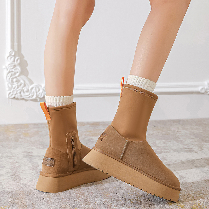 Botas de nieve de fondo grueso para mujeres 2025 nuevas botas de lápiz elásticas delgadas de invierno para usar botas gruesas