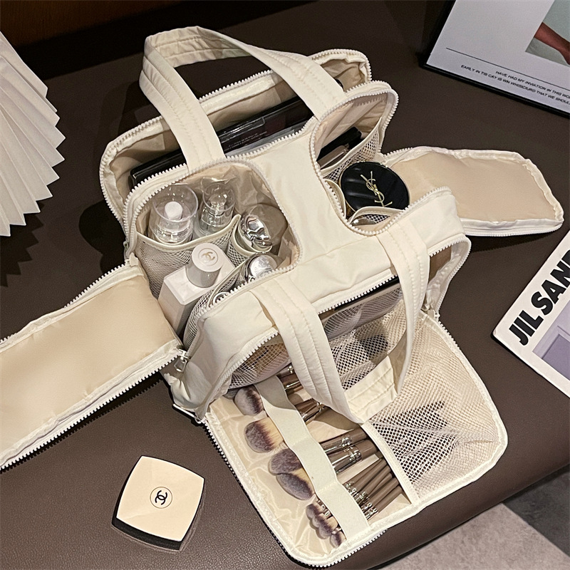 Bolsa de cosméticos de doble apertura, bolsa de lavado de gran capacidad, viaje de negocios, almacenamiento de partición multifuncional, sensación avanzada y portátil