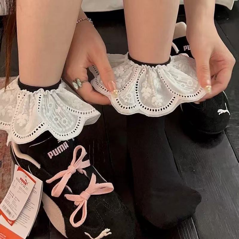 白色蕾丝花边袜子女春夏款芭蕾风配德训鞋ins韩系洛丽塔中筒短袜|undefined
