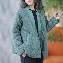 女装尾单剪标中式盘扣V领夹棉棉服冬季复古印花加厚保暖棉衣