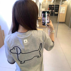 純綿アメリカンレトロコントラストカラー半袖Tシャツ子犬刺繍トレンディブランドカップル夏ルーズスリムトップ女性用